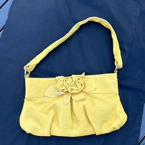 Yellow Paolo Masi Leather Purse, Butter Yellow with Leather Roses, Magnet Clasp